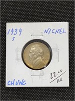 1939-S Jefferson Nickel coin marked Choice