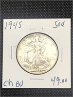 1945 Walking Liberty Silver Half Dollar coin