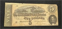 1864 $5 Confederate States of America paper