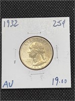 1932 Washington Silver Quarter coin marked AU
