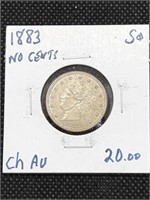 1883 No Cents Liberty V Nickel coin marked AU