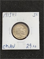 1913 Type 1 Buffalo Nickel Coin marked Choice AU