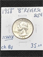 1958 "B" reverse Silver Washington Quarter coin