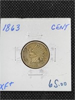 1863 Indian Head Penny Coin marked XF +