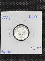 1929 Mercury Silver Dime Coin marked Choice AU