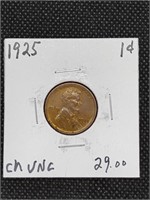 1925 Lincoln Wheat Cent Penny Coin marked Choice