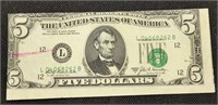 Error 1969-A $5 Federal Reserve Note paper money