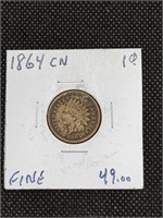 1864 Copper Nickel Indian Head Penny Coin marked