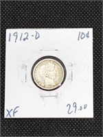 1912-D Barber Silver Dime Coin marked XF