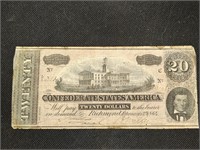 1864 $20 Confederate States of America paper