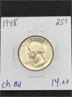 1948 Washington Silver Quarter coin marked