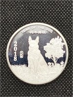 2018 Year of the Dog 999 silver one ounce round