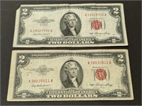 Pair of 1953 $2 Red Seal United States Paper
