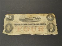 1850's Bank of the state of South Carolina $4