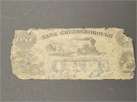1858 $1 Bank of Greensboro paper money currency