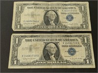 Pair of vintage 1957-B $1 Silver Certificate US