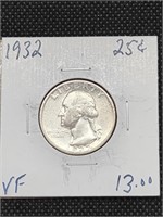 1932 Washington Silver Quarter coin marked VF