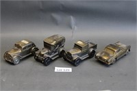 4 brass wind up music playing cars