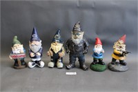 6 garden gnomes, humorous, sports welcoming