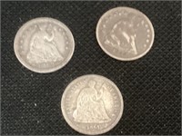 Silver Half Dimes,1853,1858 and 1861