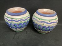 2 Decorated Pottery Planters with Pottery Inserts