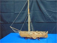 Large Wooden Boat On Stand With Accessories