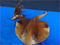 Wooden Stingray & Wooden Fish On Stand