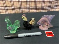 Fenton Glass - 2 Roosters & Sunfish