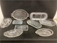 9 Pieces Crystal Trays,Relishes and Bowls