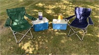 FOLDING ARM CHAIRS, COOLERS, JUGS