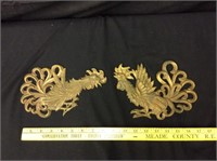 Pair MCM Rooster FIGHTING COCK Brass Wall Decor