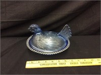 Vintage Blue Glass Hen on Nest