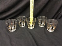 5 MCM Black & Gold Arrow Cocktail Glasses