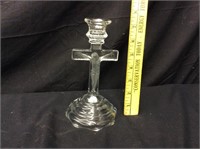 Vintage Religious Crucifix Glass Candle Holder