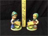 2 Handgemalt Farmer Boy & Girl Figurines