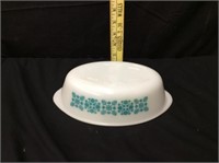 Glasbake Turquoise on White Flowers Oval Casserole