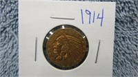 1914 FIVE DOLLAR INDIAN HEAD GOLD COIN