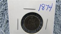 1874 LIBERTY SEATED SILVER DIME