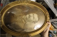 antique oval military photo ,wood frame convex