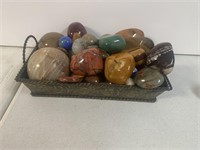 Misc Stones and Minerals Tray Lot, incl Spheres
