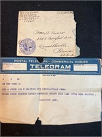 WWI telegram-  notifying of “safe arrival”