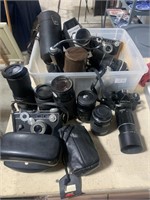 Box of Camera Lenses: Minolta, Takumar, More