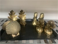 4 Sets of Brass Bookends: Shell, Ducks, Dog, Leaf