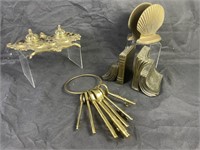 Brass Inkwell, Keys, Bookends
