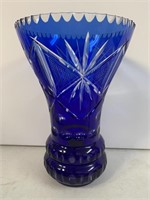 Cobalt Blue Cut to Clear Large Vase, 14" h.