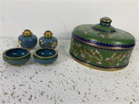 Chinese Cloisonne Box, Salt Cellars, Shakers