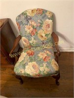 Floral Upholstered Wooden Arm Chair