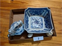 Asian Square Bowl and Teapot