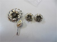 Vintage Flower Brooch & Clip Earrings Set