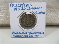 1944D Philippines 20 Centavos Silver American